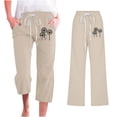 thumbnail image 3 of Capris Décontractés en Coton et Lin Imprimé Taraxacum Taille Haute pour Femmes, 3 of 4