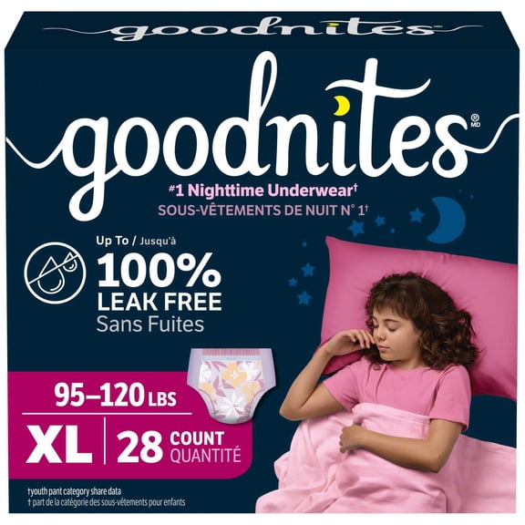 Goodnites Girls Nighttime Bedwetting Underwear, XL (95-120 lbs), 28 Count (Select for More)