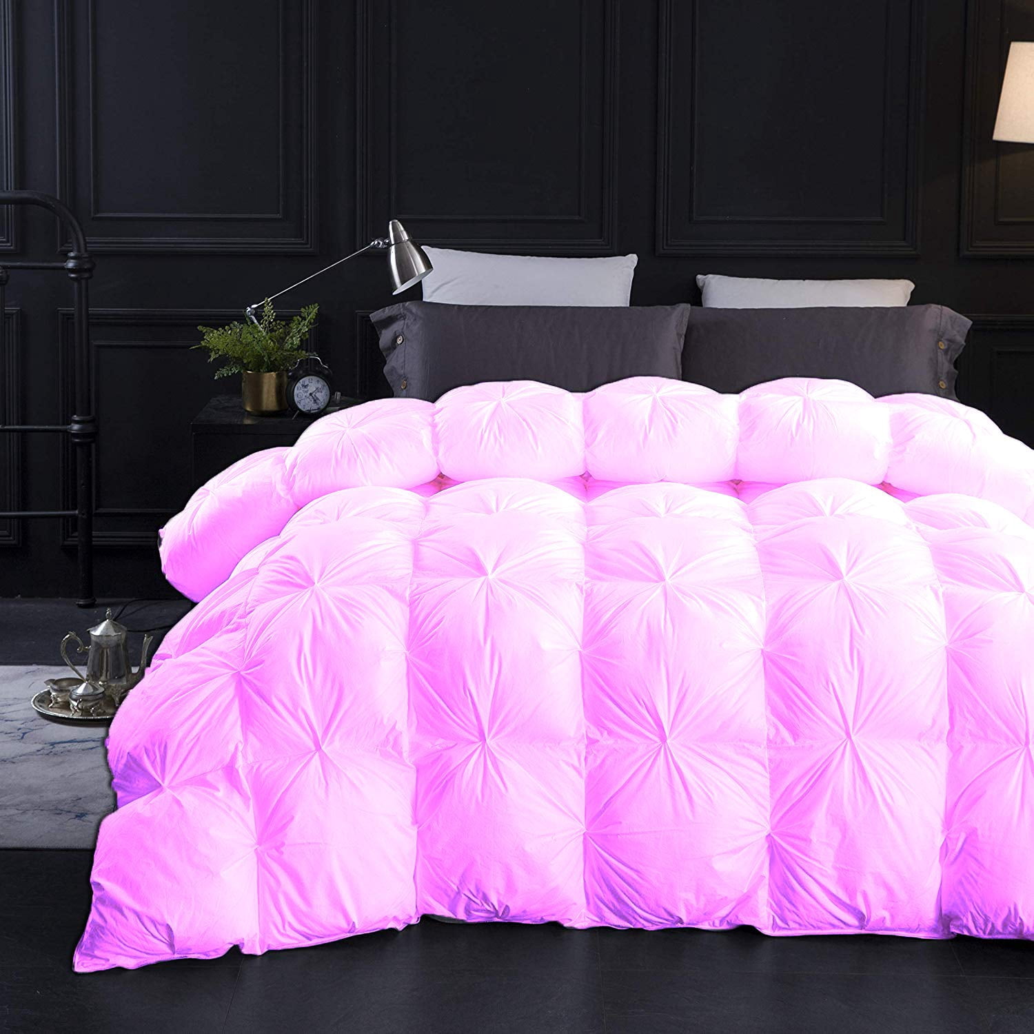Pink All Season Down Pin-Tuck Comforter- Grand King Size 106 x 106 Inches 1 pc Pinch Pleated Comforter 600 GSM & 4-Corner Tab's 100% Egyptian Cotton- Pink Solid