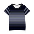 thumbnail image 3 of Penkiiy T-Shirts à Manches Courtes à Blocs de Couleur Rayés pour Filles, Col Rond Décontracté, Été, Mignons, Hauts Tee 4-13 Ans Bleu, 3 of 4