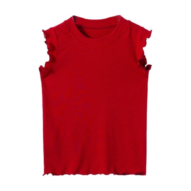 LUOGENLI T-Shirt pour Filles Hauts d'Été Manches Courtes Col Rond Blouse Tenue Décontractée Tee-Shirt Ludique pour Usage Quotidien Tissu Extensible Confortable Âge 4 10 Boho Maxi Tops Rouge 7-8 Ans