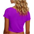 thumbnail image 5 of VSSSJ Hauts Courts pour Femmes Manches Courtes Col Rond Extensible Chandail Décontracté Ajusté Uni Confortable Été Basique T-Shirts Courts Violet Taille Unique, 5 of 5