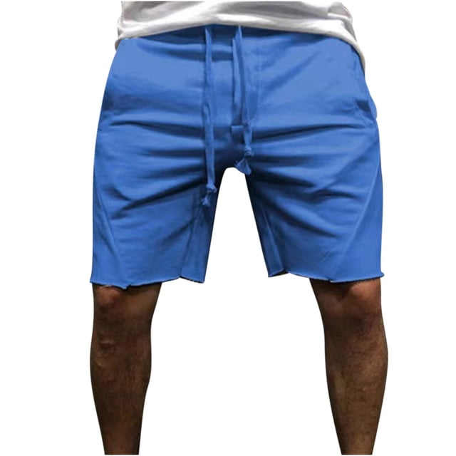 Yuzhih Men's Summer Shorts Casual Solid Color Drawstring Frayed Raw Hem Shorts Outdoors Workout Athletic Shorts