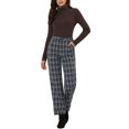 thumbnail image 2 of Unique Bargains Women's Plaid Elastic Waist High-Rise Straight Leg Pants, Blue / Brown Grid, S, 2 of 6