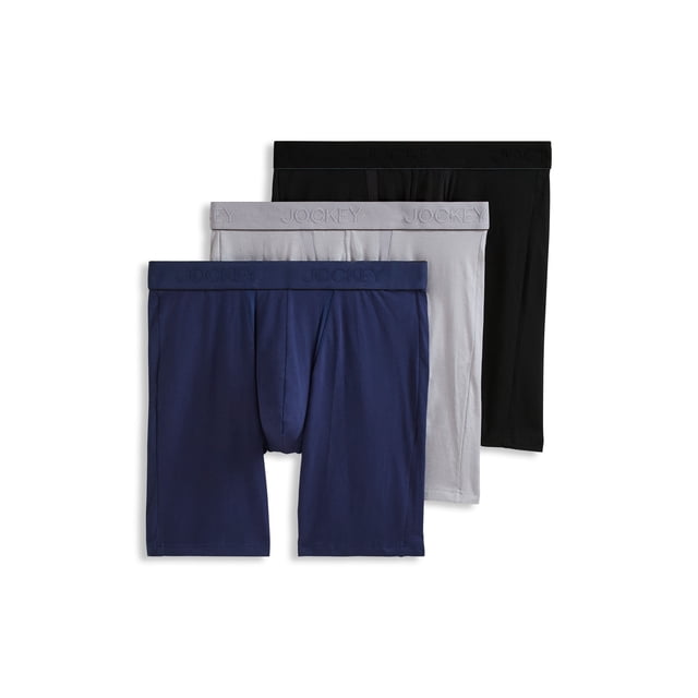 Jockey Men's Chafe Proof Pouch Cotton Stretch 8.5" Long Leg Boxer Brief - 3 Pack