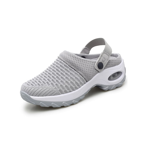 LUXUR Women Slide Sneaker Slip On Mules Sneakers Air Cushion Walking Shoes Adjustable Shoe Ladies Clogs Gray 8