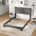 thumbnail image 3 of Costway Queen Upholstered Platform Bed Frame Mattress Foundation Box Spring Needed Gray, 3 of 10