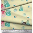 thumbnail image 3 of Soimoi Yellow Modal Satin Fabric Snowman & Tree Christmas Print Fabric by the Yard 42 Inch Wide, 3 of 5