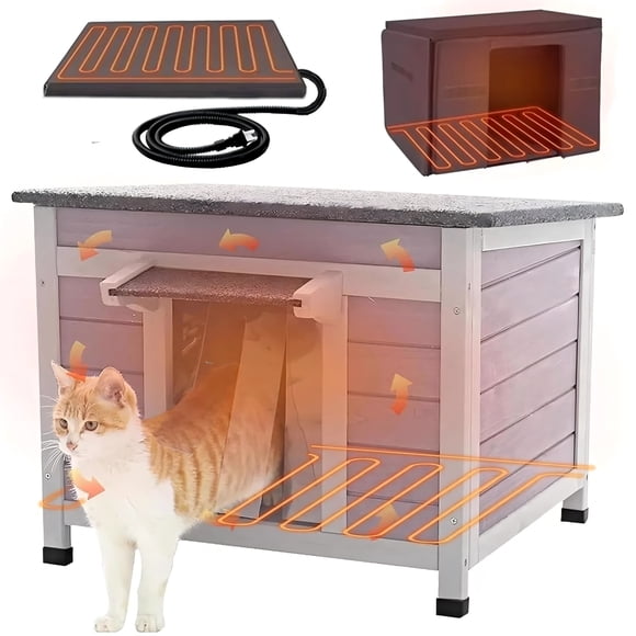 Aivituvin Heated Insulated Cat House Outdoor Feral Cat Shelter with Heater for Winter