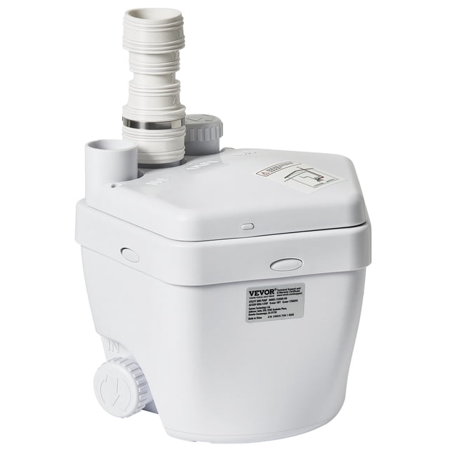 VEVOR Utility Sink Pump Laundry Sink Drain Pump System 1/3 HP 1500 GPH 18ft Head front-facing cast-aluminum utility sink pump with integrated waterproof motor housing and oil-filled copper-wire motor, visible 1-1/2" outlet and low bottom discharge; rated 1/3 HP output, 1500 GPH (≈5,680 L/h) max flow, 18 ft (≈5.5 m) max head, size 10.2" x 10.2" x 9.4" (260 x 260 x 240 mm), weight 11.9 lbs (5.4 kg); includes output tube, clamps and connectors; suitable for basement drainage and under-sink laundry setups and often used to drain portable sinks or washing machines.