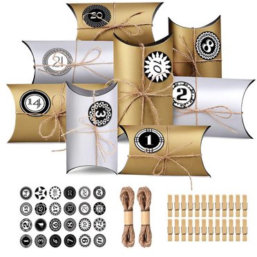 Advent Calendar, 24 Christmas Calendar Gift Boxes Paper Bags with 24 Numbered St