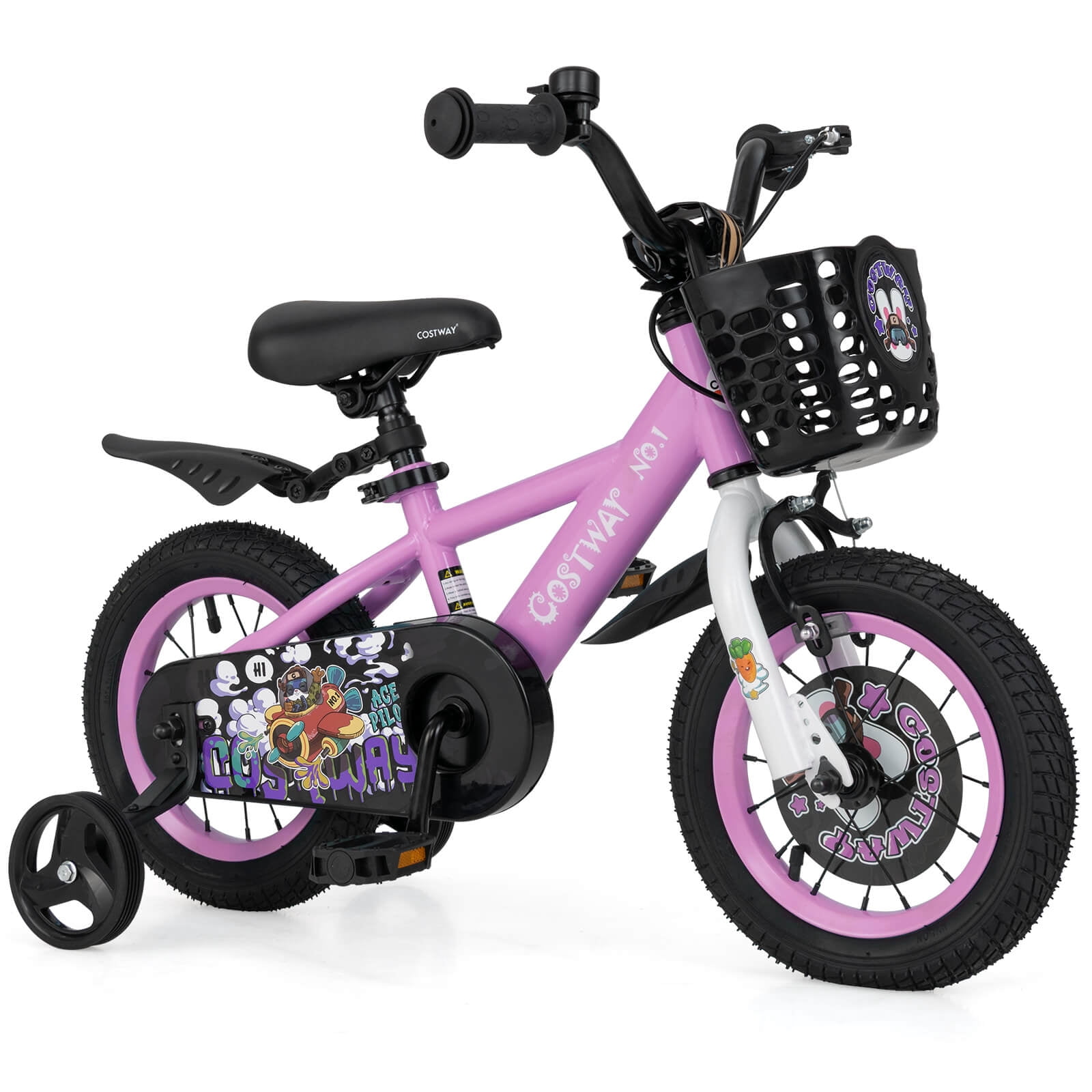 Costway 12" Kid's Bike for 3-4 with Height-Adjustable Handlebar & Saddle Handbrake Purple