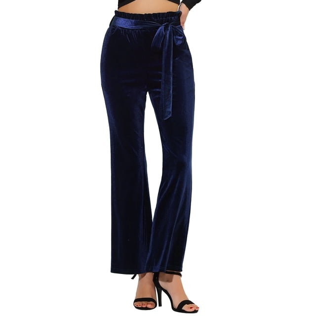 Unique Bargains Pantalon en Velours pour Femme, Taille à Nouer, Extensible, Jambe Grand, avec Poches
