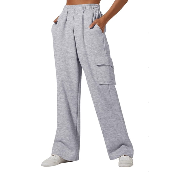 Jalioing Wide Leg Sweatpants for Women Solid Elastic High Waist Outdoor Sport Cargo Trousers with Pocket