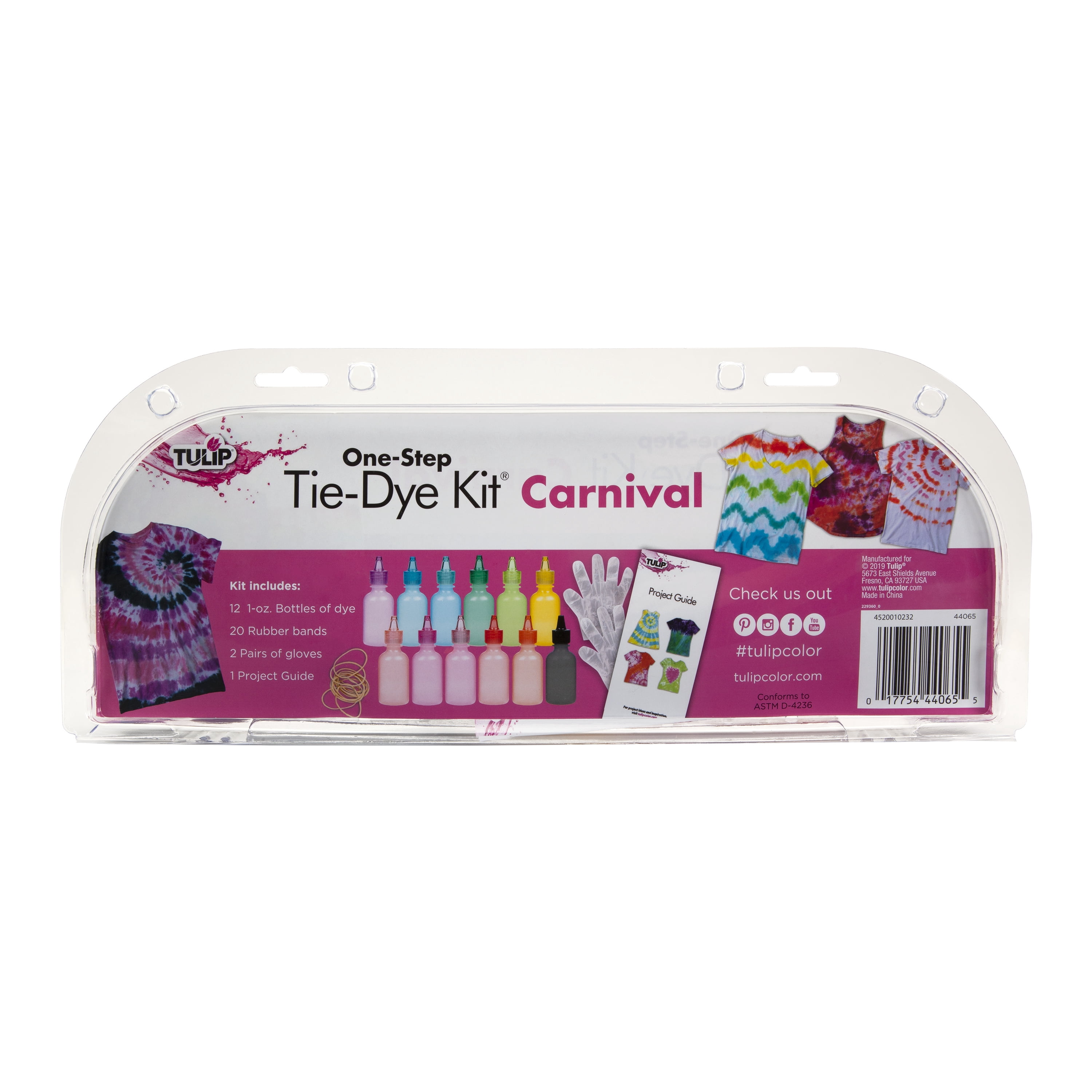 Kit Tie-Dye One-Step 12 couleurs Carnival Tulip, Activité amusante, Cadeau d’anniversaire, Mode créative, Teinture permanente et éclatante pour vêtements, Embouts de précision, Nettoyage facile