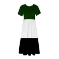 thumbnail image 3 of Tumotour Robe d'Été pour Femmes, Imprimée, Ample, Décontractée, à Manches Courtes, Col Ras du Cou, Ligne A, Évasée, Fluide, à Étages, Chemise, Maxi, Plage, Longue, 2025, Tenues Tendance avec Poches, 3 of 4
