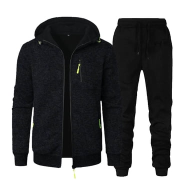Ediodpoh Men's Suits Men's Sports Fitness Casual Jacquard Hoodie Hoodie Jacket Knitted Cardigan Set Sweat Suits Men Black L