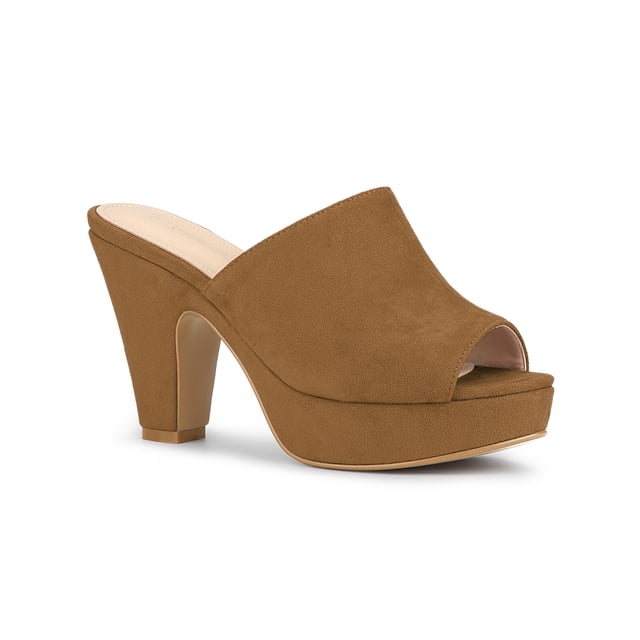 BLISSFUL STEP Women's Shoes Chunky Platform Open Toe Slides Block Heel Sandals Brown 6