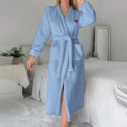 Clearance Under $10 Joau Robes for Women Soft Fleece Kimono Bathrobe Cozy Warm Lightweight Dressing Gown Loungewear House Coat with Pockets
