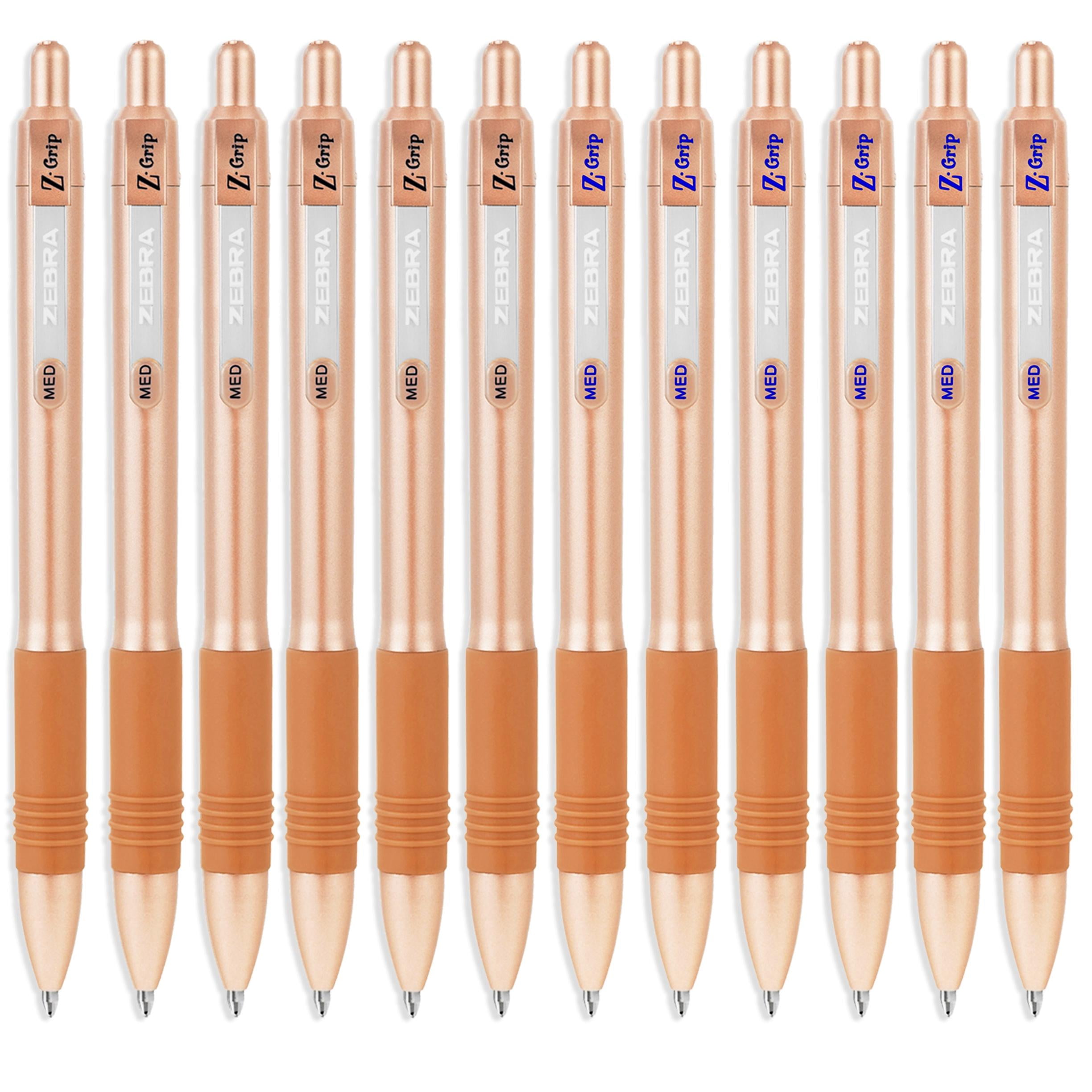 Zebra Z-Grip Smooth Retractable Ballpoint Pen - Rose Gold Barrel - Black and Blue Ink - Pack of 12