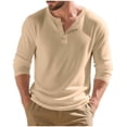 thumbnail image 1 of Wdfiry Men's Tops Solid Color Loose Plus Size Henley Tshirt Comfortable Fall Button Crewneck Long Sleeve Undershirts, 1 of 9