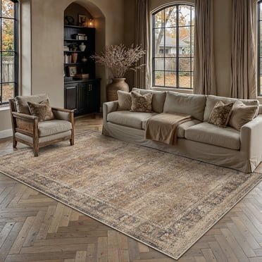 BERTHMEER 6'x9' Washable Area Rugs for Living Room Bedroom Kitchen Rugs Non Slip Vintage Traditional Dorm Office Dining Room Farmhouse Oriental Rugs, Brown