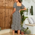 thumbnail image 4 of MEZZALL Robe Femme Florale à Encolure Carrée Robes Midi Robe de Maternité Enceinte Décontractée Robe Trapèze Longue Fluide à Smocks Jolie Tenue Quotidienne L, 4 of 5