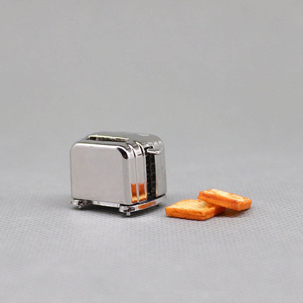 HLONK Mini Bread Machine Miniature Alloy Toaster 1 Set House Decorative Accessory