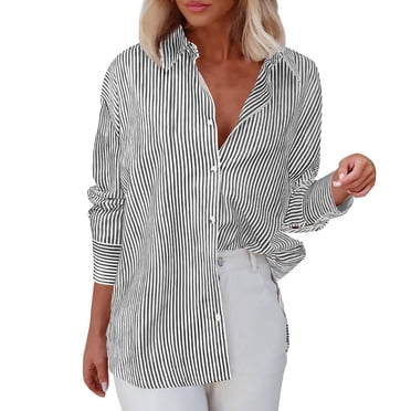 Chemises pour Femmes Liquidation Chemise en Lin pour Femmes Chemise Rayée à Boutons Classique Manches Longues Mode Chemise de Travail à Col