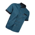 thumbnail image 4 of enqiretly Chef Jacket Uniform Short Sleeve Hotel Kitchen Apparel Cook Coat L Blue, 4 of 7