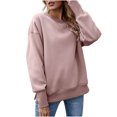 thumbnail image 1 of IROINID T-Shirt à Manches Longues en Polyester Réduit pour Femmes Chemises en Coton pour Femmes Quotidien Nouveau Bas Fendu en Molleton Col Rond Chandail avec Peluche et Chandail Épaissi, Pink, 1 of 8