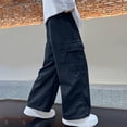 thumbnail image 4 of Spring Saving! HVOBTTY Kid's Long Straight Leg Cargo Pants, Children's Pants Spring Product Solid Color Work Pants with Multiple Pockets Loose Pants for Boys and Black, 11 Years, 4 of 4