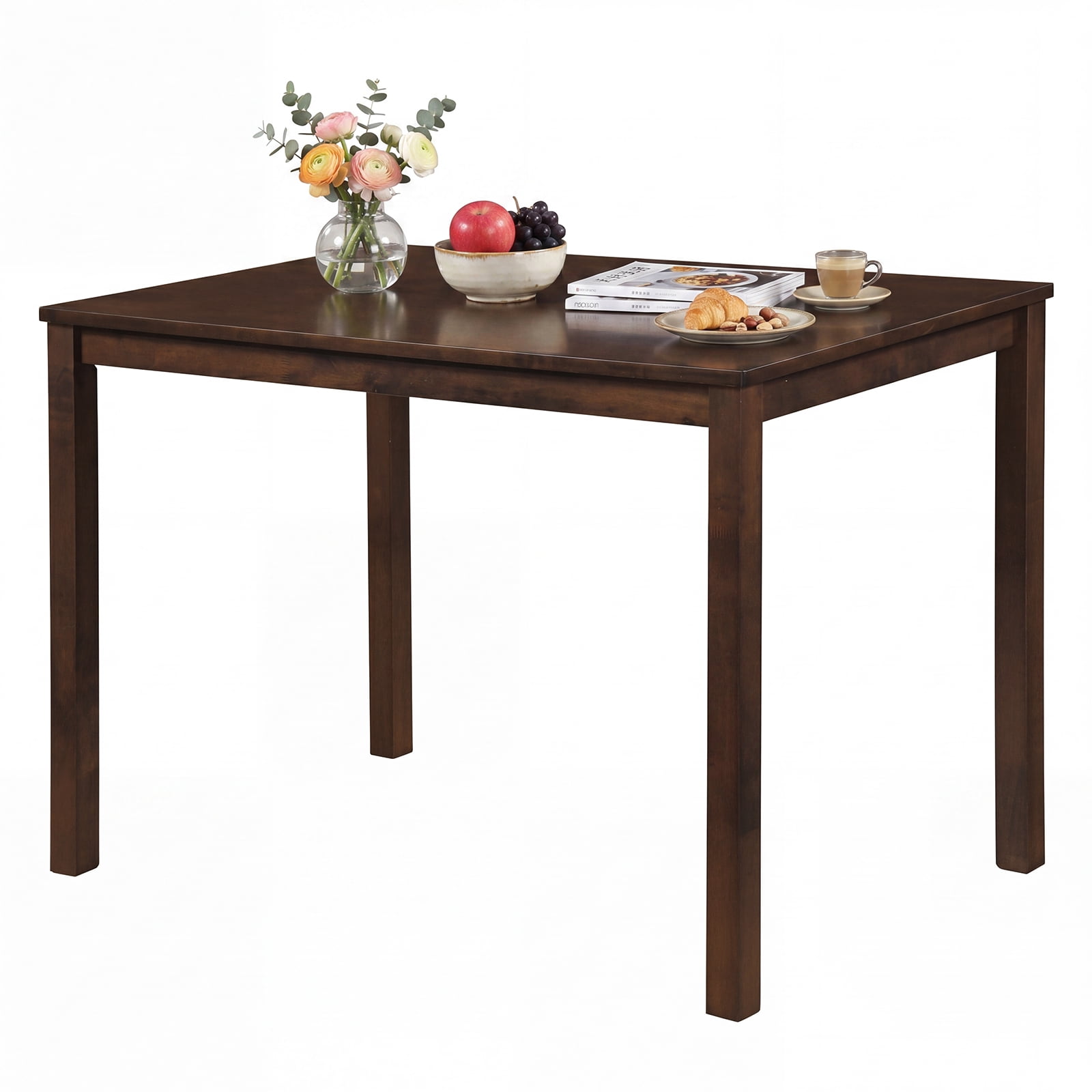 Gymax Farmhouse Kitchen Table Rectangular Dining Table w/Solid Rubber Wood Frame