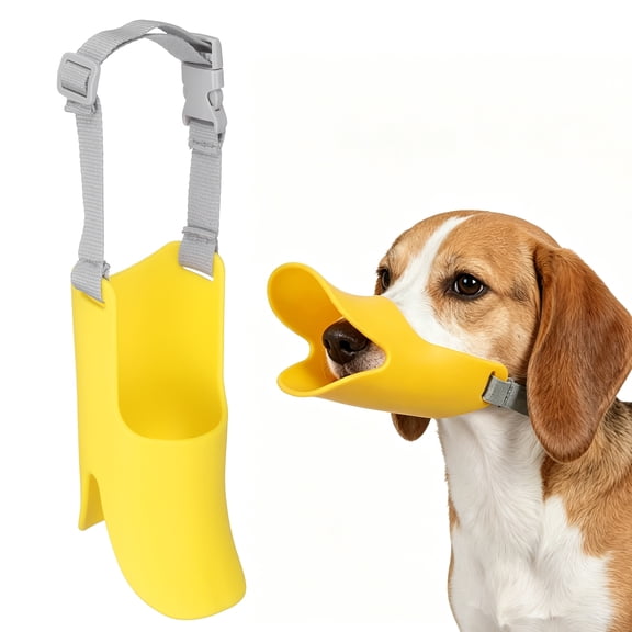 Uxcell Silicone Dog Muzzle, Soft Duck Silicone Mouth Cover with Adjustable Strap Puppies Can Pant & Drink Best to Prevent Barking Biting & Chewing (Yellow, L) for Small Medium Dogs
