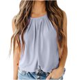 thumbnail image 2 of Qertyioot Femmes Été Casual Couleur Unie Col Rond Manches Tops Lâches Merci Chemisiers, 2 of 5