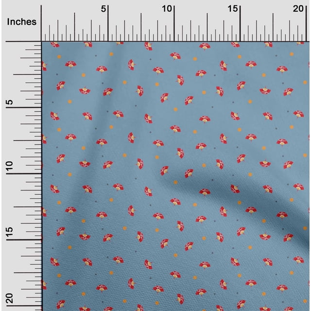 oneOone Polyester Lycra Fabric Dot & Chinese Hand Fan Fashion Printed Craft Fabric BTY 56 Inch Wide