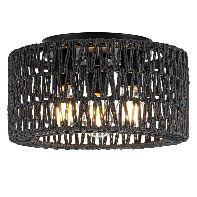 Rattan Ceiling Light Fixture, 3-Light Bohemian Mo