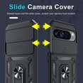 thumbnail image 2 of KOMI Case Compatible with Google Pixel 9 Pro XL Built in Slide Camera Lens Cover+Screen Protector+Finger Ring Holder Kickstand,Heavy Duty Shockproof Full Body Protective Phone Cover, Black, 2 of 5