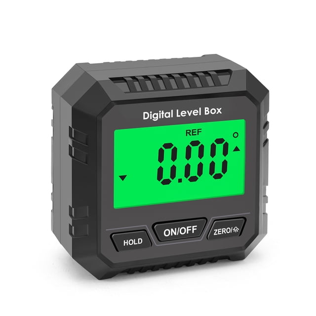 Inclinomètre Numérique Noir avec Base Magnétique - Outil de Mesure d'Angle et d'Inclinaison à 360°, Écran Rétroéclairé LCD, Fonction de Maintien des Données, Matériau ABS, Résolution de 0,05°, Précision de ±0,2°, Plage de 4x90° - Sans Batterie