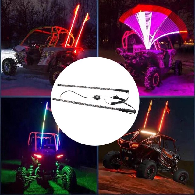 Whip Lights, Lumière Whip LED RVB avec Application et Télécommande, 300 Motifs 366 Modes 32 Niveaux de Luminosité 10 Vitesses, Antenne à Spirale Éclairée Whip pour UTV ATV Camion Tout-Terrain