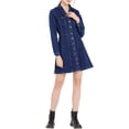 thumbnail image 2 of Robe en Denim pour Femme, Boutonnée, Col à Revers, Col en V, Manches Longues, Ligne A, Robe en Jean en Coton, TG Bleu Foncé, 2 of 8