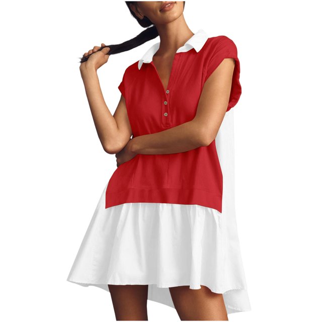 LSLJS Robe à Capuche pour Femme Unie à Col Chemise, Chandail en Molleton à Capuche, Robe à Capuche Patchwork Surdimensionnée, Robe à Manches Courtes à Col à Revers, Robe Grande Taille