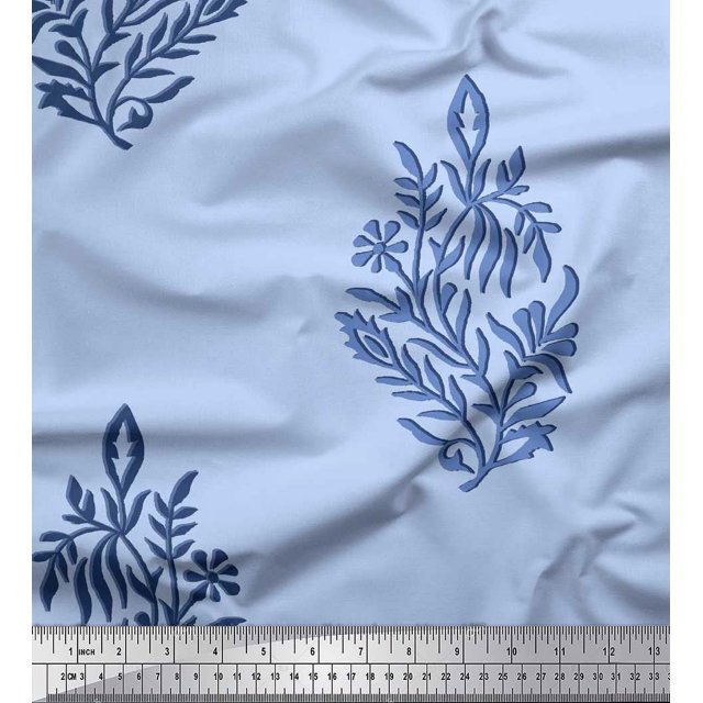 Soimoi Polyester Crepe Fabric Leaves & Floral Block Fabric Prints by Yard 42 Inch Wide