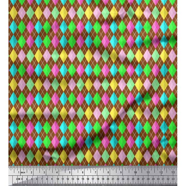 Soimoi Brown Poly Georgette Fabric Diamond Geometric Print Fabric by the Yard 42 Inch Wide