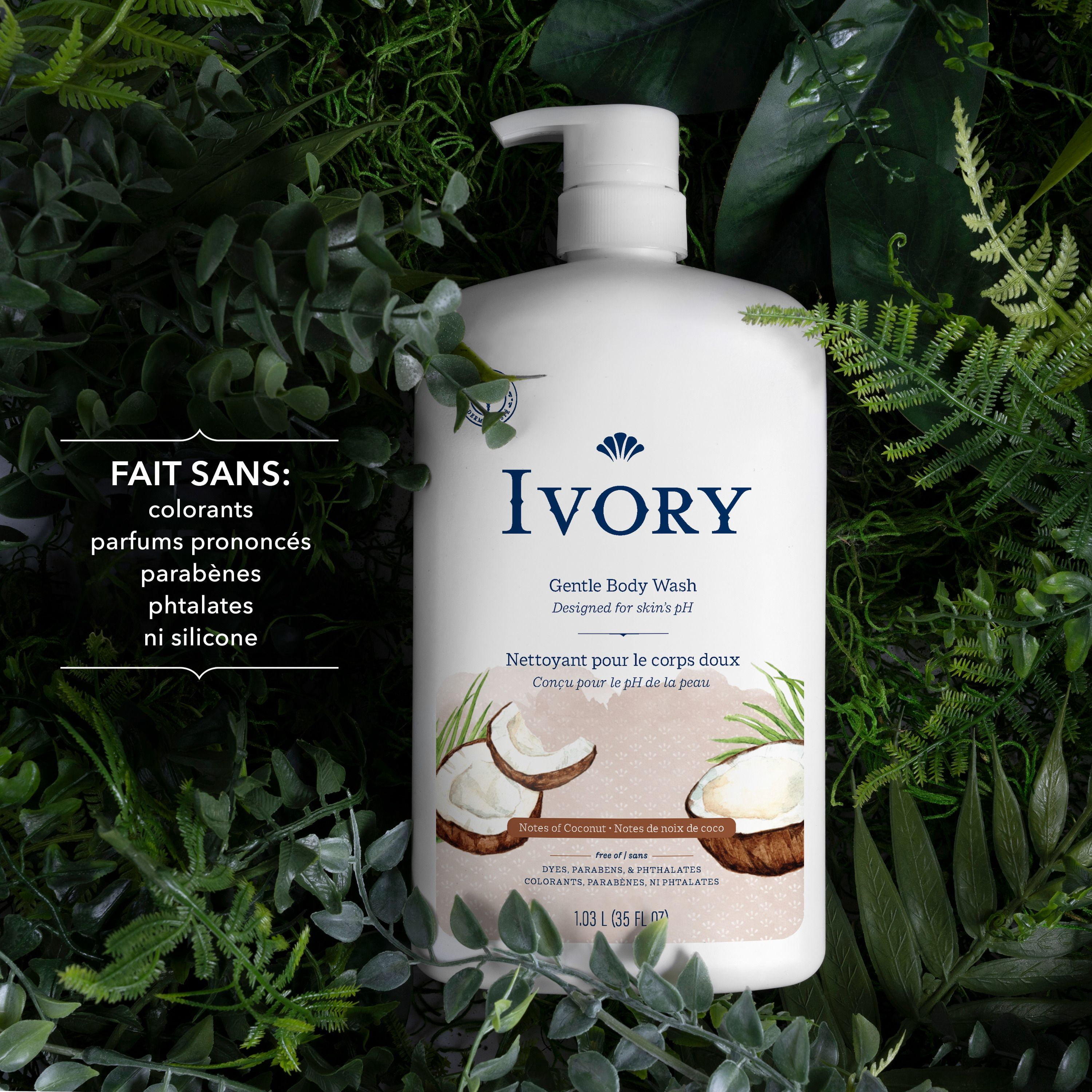 Ivory Nettoyant pour le Corps Doux et Délicat, Parfum de Noix de Coco