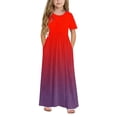 thumbnail image 3 of yoeyez Robe d'Été pour Tout-Petits Enfants Fluide Grande Taille Dégradé Longue Robe Manches Courtes Col Ras du Cou Plissée Robe Soleil Robes pour Filles 14-16 Robes Élégantes pour Filles Rouge, 9-10 Ans, 3 of 7