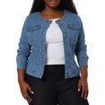 thumbnail image 1 of GRACE & GRANDEUR Veste en Denim Sans Col à Manches Longues pour Femmes Grande Taille, 1 of 7