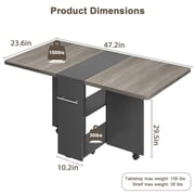 GloryStar Folding Dining Table, Kitchen Dining Drop Leaf Dining with 6 Wheels and 2-Layer Storage Shelf, Space Saving Dining Table for Small Spaces
