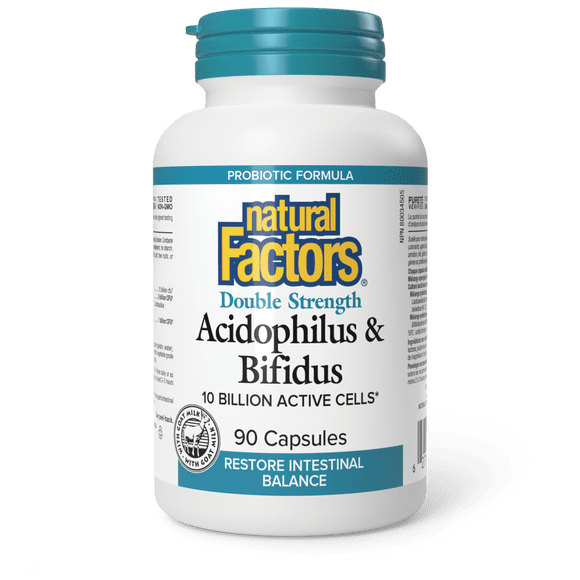Natural Factors Acidophilus et Bifidus Double Force 10 Milliards de Cellules Actives 90 Capsules