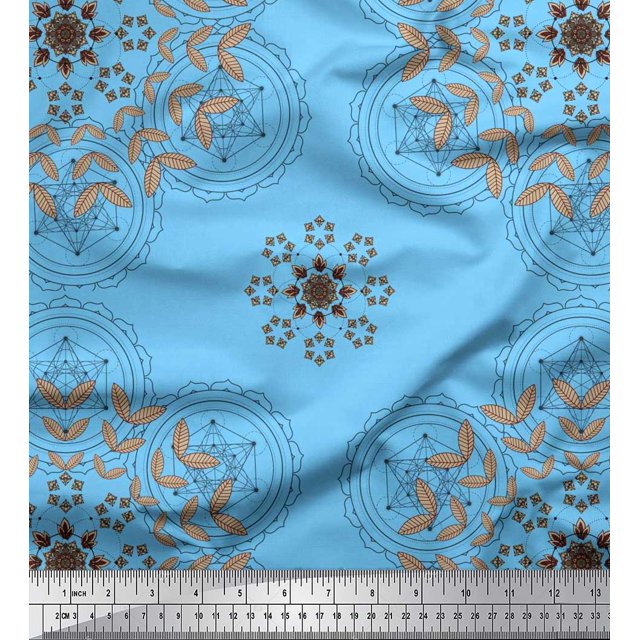 Soimoi Rayon Fabric Leaves & Sacred Geometry Geometric Decor Fabric Printed Yard 42 Inch Wide